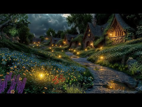 Hobbit Village Ambience🌙Night Time In The Shire, Nature Sounds, Crickets, Frogs & White Noise