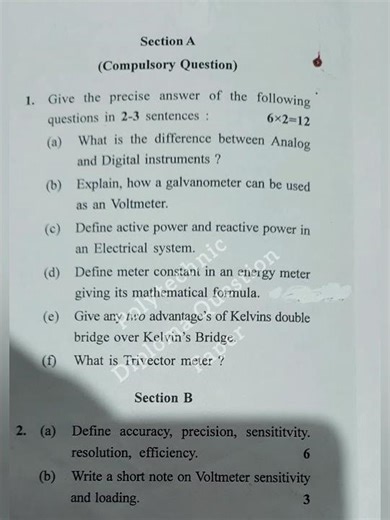 Polytechnic exam old question paper ELECTRICAL AND ELECTRONICS MEASUREMENT SEM 3