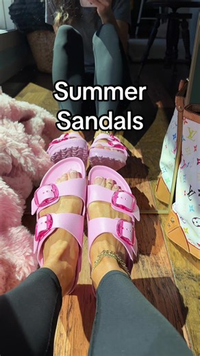 The pink Birkenstocks are adorable!!! @Tillys #birkenstocks #slides #sandals #beachsandals #birkenstock