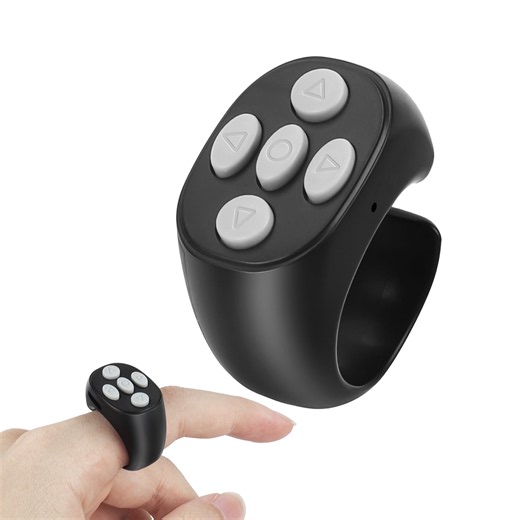 PloutoRich Finger Ring Mouse Mini Bluetooth Remote Control Scrolling Ring Travel Wearable Handheld Thumb Mouse for Shorts Video E-Book Take Photo for Smartphone iPad Tablet iOS Android, Black