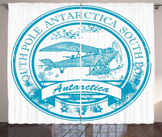 Ambesonne Vintage Airplane Curtains 2 Panel Set, South Antarctica, 108" x 96", Sky Blue White