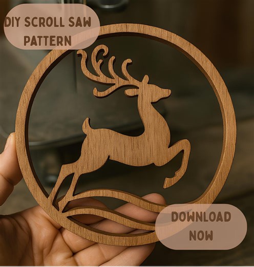 Christmas Reindeer Scroll Saw Pattern • Laser Cut SVG & PDF • Easy Holiday Woodworking Template • Round Deer Ornament DIY File - Etsy