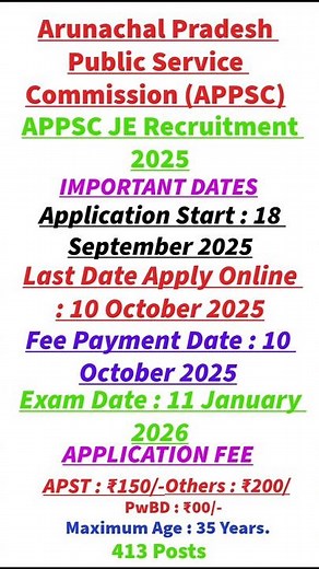 . Arunachal Pradesh JE Recruitment 2025 | APPSC 413 Posts | Apply Online
