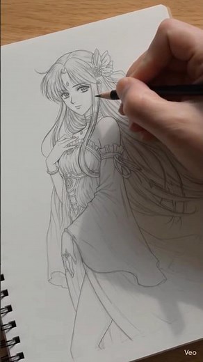 How to Draw Anime Princess Girl Step-by-Step 👗✨ | Easy Anime Line Art #shorts