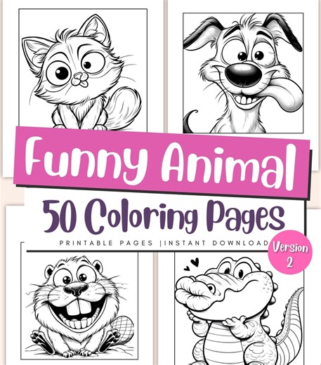 Funny Animal Coloring Pages for Kids & Adults: Printable Activity Book (PDF Download) - Etsy Sweden