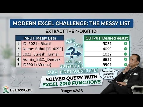 How to Extract 4-Digit IDs from Messy Data in Excel (2010 Functions Only!)