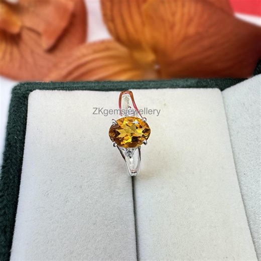 Natural Citrine Ring, Oval Zircon Cluster, 925 Sterling Silver - Etsy