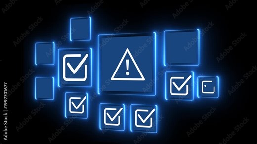 Error warning concept on the black background. Warning system for notification error and maintenance. Motion graphics of Incident, risk, contingency management. 4k video animation.