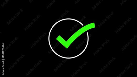 Green check mark icon animation. Approving animated icon. Check mark showing up. Verification, tick, confirm, correct, accept, select, checkbox, circle sign symbol in Alpha channel.