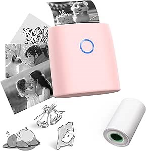 Mini Printer, Compatible with Android & iOS, Sticker Maker for Study Notes, Photos, DIY, Journals, 1 Roll Papers
