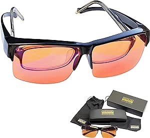 Blue Light Blocking Glasses - Fits over Reading glasses - SLEEP BETTER at Night - Orange Anti Glare lens to Reduce Insomnia, Migraine, Eye Strain – Blue Filter Computer Glasses for Men, Women, Gaming