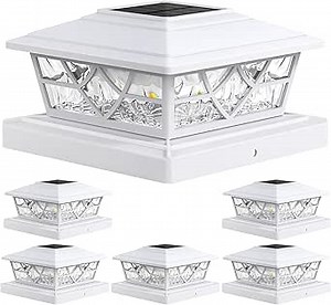 APONUO Solar Post Cap Lights 6 Pack for 4x4 5x5 6x6 Wood Vinyl Fences - Post Lights Solar Powered, IP64 Waterproof, Auto On/Off, for Deck Patio Yard (Warm & Cool White)