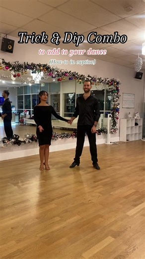HOW TO DO IT ⬇️⬇️⬇️ Leader 💪 : 1) spin your partner “into your arms” so that you’re totally in control of you and them the whole time. 2) Lunge on your left leg and create a straight line with the right one. Make sure ti feel like you’re sitting throughout the execution of the step. 3) Help your partner with moving your right shoulder to create a whip action and then square up during the dip while slightly leaning right. Follower 👐 : 1) As soon as you’re done with the spin, coordinate your lef