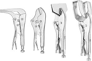 MAXPOWER 4PCS Locking Pliers Set: 7" Offset, Pinch Off, U-Shaped Jaw & Sheet Metal Clamp