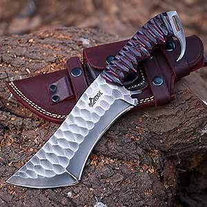 Tracker Knife Full Tang - 12.5 Inches Handmade Knife with Sheath - G10 Red & Black Micarta Handle - Perfect for Skinning, Camping, Outdoor - 440C & 12C27 Steel knife with Leather Sheath (Red & Black)