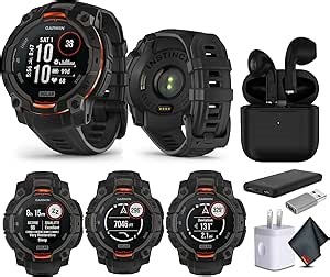 Garmin Instinct 3 45mm, Solar Charged Display, Rugged Outdoor GPS Smartwatch, Metal-Reinforced Bezel, Built-in Flashlight, Black (010-02934-00) Tactical Smart Watch Bundle for Men and Women
