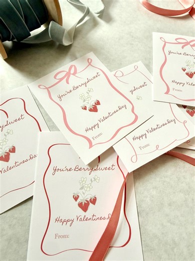 Strawberry Printable Valentine / Downloadable Berry Sweet Cards - Etsy