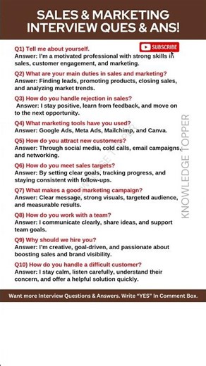 Sales and Marketing Interview Questions and Answers