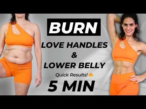 5 MIN INTENSE LOVE HANDLES & LOWER BELLY FAT - Standing Only | No Jumping, Knee Friendly