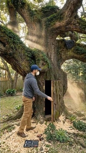 I Turned a TREE Into a SECRET Hidden Room 😳🌳#diy #woodworking