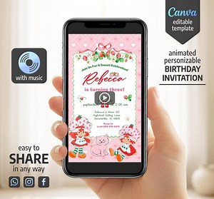 Strawberry Shortcake Video Invitation, Berry First Birthday, Shortcake Theme, Editable Invite for Girls, Sweet One Party Animated Template - Etsy