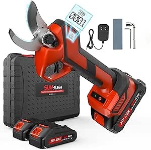Upgraded Cordless Electric Pruning Shears with LCD Display, Battery Powered Garden Shears with Brushless Motor, 2 Rechargeable Batteries, 1.6 Inch Cutting for Trees, Shrubs, and Yard Trimming