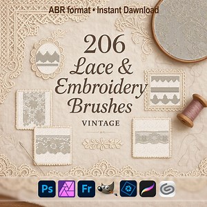 Lace & Embroidery Brushes | Vintage ABR for Photoshop, GIMP, Procreate, Affinity, Clip Studio - Etsy