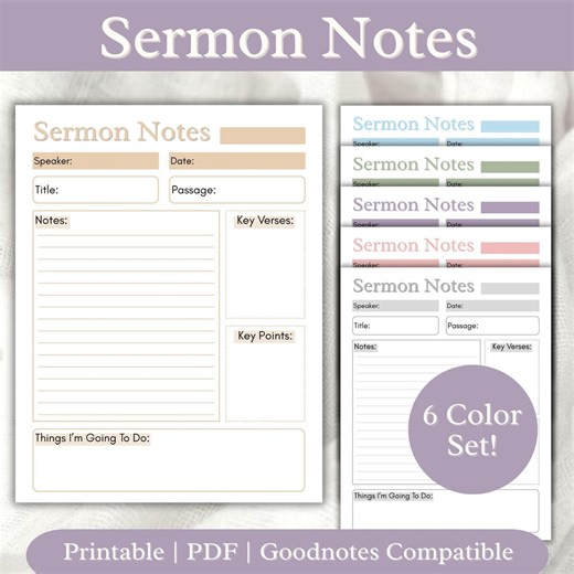 Printable Sermon Notes Template, Digital Sermon Guide, Printable Church Notes Journal, Taking Notes During Sermon Worksheet, Church Message - Etsy
