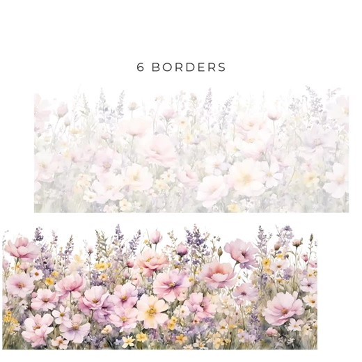 Spring Wildflower Borders, Pink, Purple, and Yellow Floral Edges Clipart, Flower PNG Graphic Illustrations for Wedding Stationary Invitation - Etsy