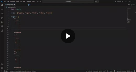 #codealphainternship #python #hangmangame #beginnerproject #codingjourney #programming #learningbydoing | Komal Mone