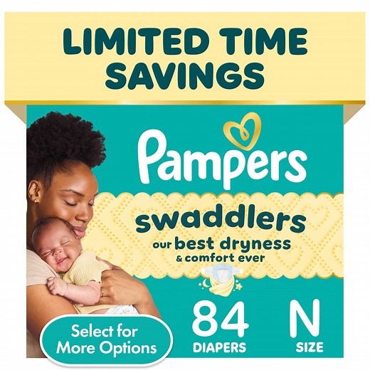 Pampers Swaddlers Baby Diapers Size Newborn, 84 Count (Select for More Options)