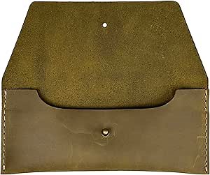Leather Cash Envelope Wallet, Money Pouch Reusable Budget Envelope Wallet, Leather Cash Holder With One Slot Holder, Handmade, Full Grain Leather Vintage (Moss Green)