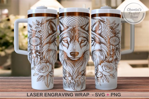 Wolf Dreamcatcher Laser Engraving Wrap SVG PNG | Full Wrap Wolf Design | Rose Gothic Engraving File | Wildlife Tumbler Wrap Digital - Etsy