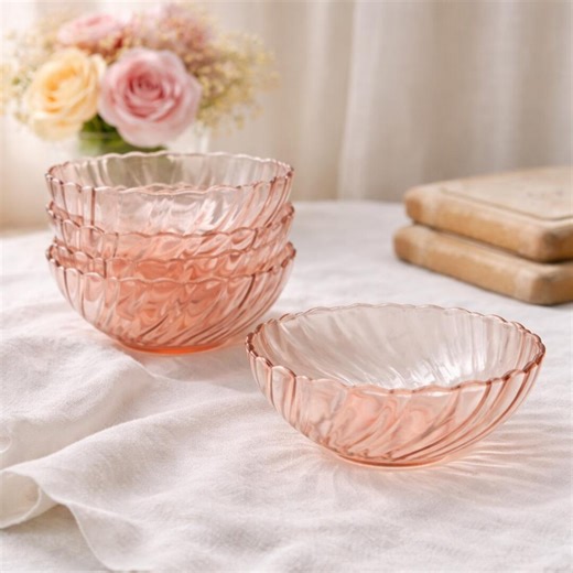 Vintage Arcoroc Rosaline Pink Swirl Bowls Set of 5, French Pink Glass Dessert Bowls, Cottagecore Berry Bowls, Scalloped Glassware - Etsy