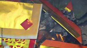 Traditional Joss Paper Burning Ritual Stock Video