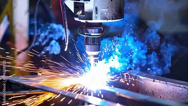 A close-up of a welding process, showing sparks and bright light as metal is fused together.