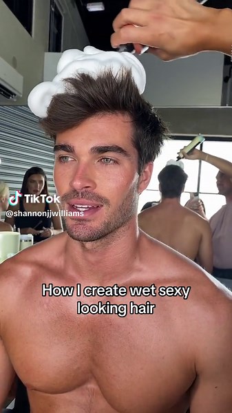 💦 Wet Hair Tutorial on @shaunjamescollins for @Tanielle Jai Bronzour Campaign Shoot💦 #mens #fashion #wethair #rhysand #acotor #taniellejai #shannonjjwilliams #hair #hairstyles #hairstylesformen