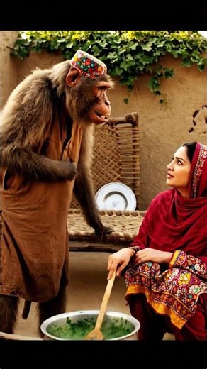 monkey vlogs funny 🤣 amazing video cartoon monkey in village saag