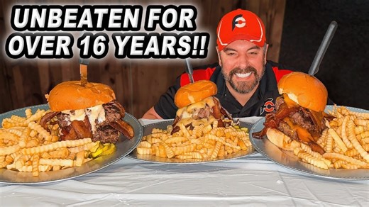 After landing in Minneapolis, Minnesota, I headed west to Hoppers Bar and Grill in Waconia, MN with the initial goal of taking on Hoppers' Double "Belt Buster" Cheeseburger Challenge!! However, the owner let me know I could try their Triple "Belt Buster" Burger Challenge with three giant burger with fries platters which hadn't been beaten in over 16 years!! I was trying to win all the base food challenge prizes plus extra Hoppers merch and best of all, $100 CASH!! | Randy Santel