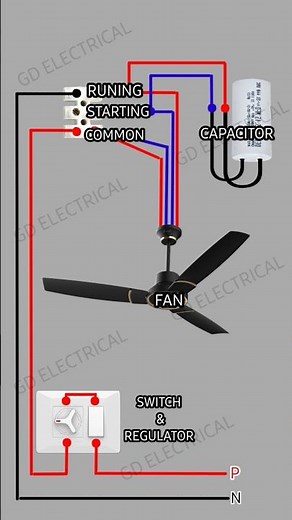 4 wire ceiling fan Connection with capacitor #ceilingfan #ceilingfanconnection #connection