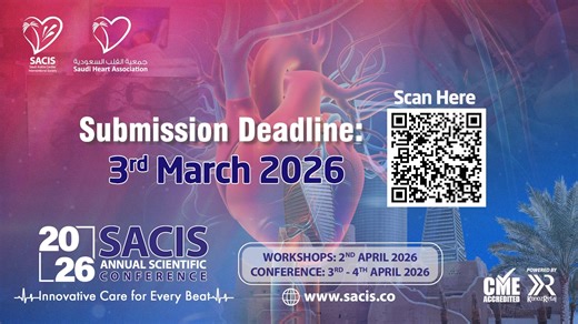 #SACIS 2026 – Call for Abstracts The SACIS Annual Scientific Conference 2026 invites you to submit your research and present leading abstracts and challenging cardiac cases. ⏳ Submission Deadline: 3 March 2026 Innovative care… because every heartbeat makes a difference. Submit now: https://sacis.co/sacis-annual-conference-2026/ | Saudi Heart Association