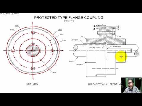 Protected Type Flange Coupling Drawing | Step-by-Step Engineering Graphics Tutorial