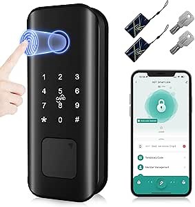 Smart Keyless Entry Door Lock with Fingerprint & Touchscreen Keypad, Auto Lock, Bluetooth Control (Black)