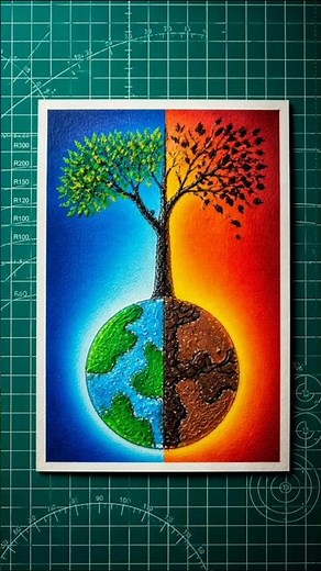 Easy Earth Drawing for Beginners | Save Nature vs Global Warming