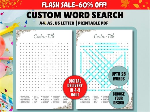 Custom Word Search Game | Custom Gift and Game | Party Activity | Printable Word Search Puzzle for Birthdays, Weddings & Office Events - Etsy