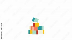 Wooden building blocks 2D object animation. Cubes tower flat cartoon 4K video, transparent alpha channel. Childhood game. Construction skills. Bricks building play animated icon on white background