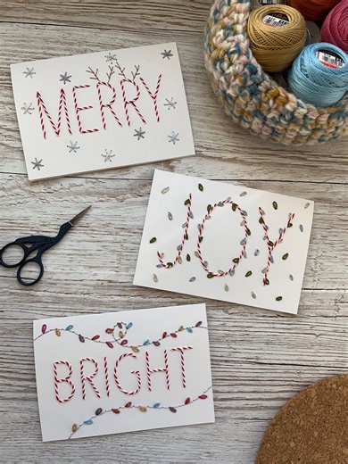 PDF Christmas Embroidered Card Designs, Merry, Bright, Joy Embroidery Design, Hand Sewn Card Instructions, Instant Download Card Designs - Etsy UK
