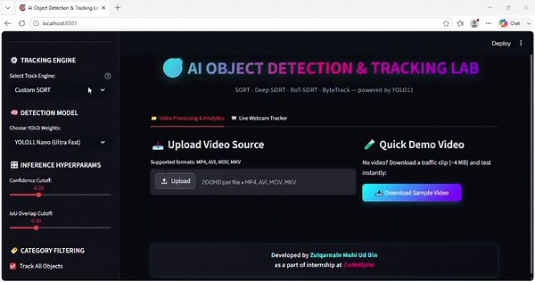 #artificialintelligence #computervision #objectdetection #objecttracking #yolo #deeplearning #machinelearning #python #opencv #streamlit #deepsort #sort #codealpha #aiinternship #datascience… | Zulqarnain Mohi Ud Din
