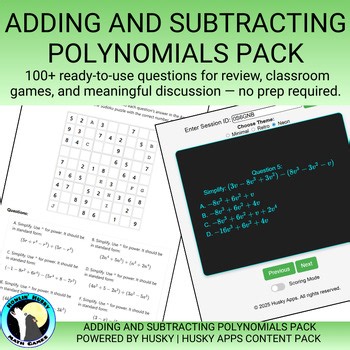 Adding and Subtracting Polynomials |Digital Practice | Worksheet | Game gr. 7-9