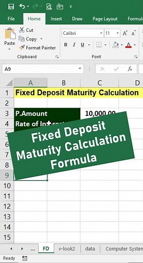 MS Excel: Fixed Deposit Maturity Calculation Formula #excel
